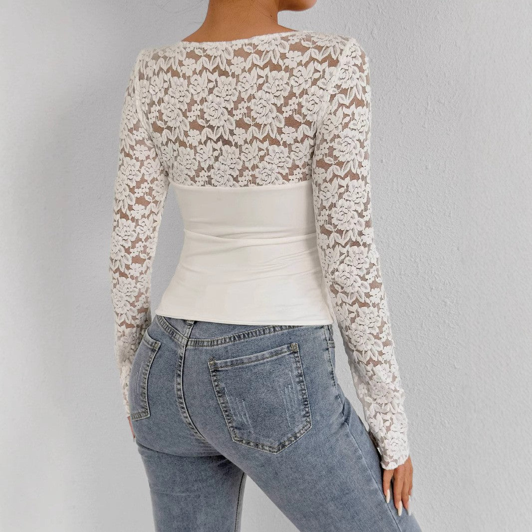 Women Elegant Top with Lace Sleeves Lune London