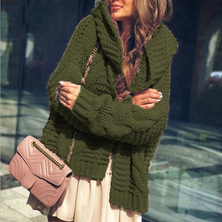 Oversized chunky knit jacket for women with shawl collar and large pockets Lune London
