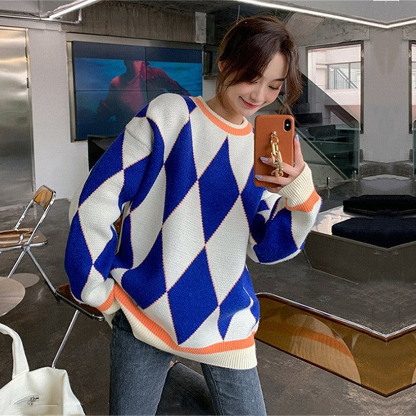 Pull en tricot épais pour femmes avec motif géométrique et coupe décontractée Chic & Stil