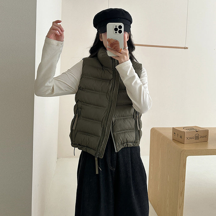 Ladies quilted gilet with adjustable drawstring waist and practical pockets Lune London