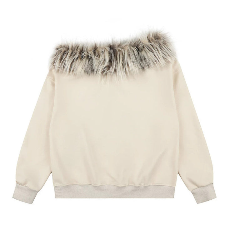 Women's hooded sweatshirt with removable faux fur collar and vintage print Amarae
