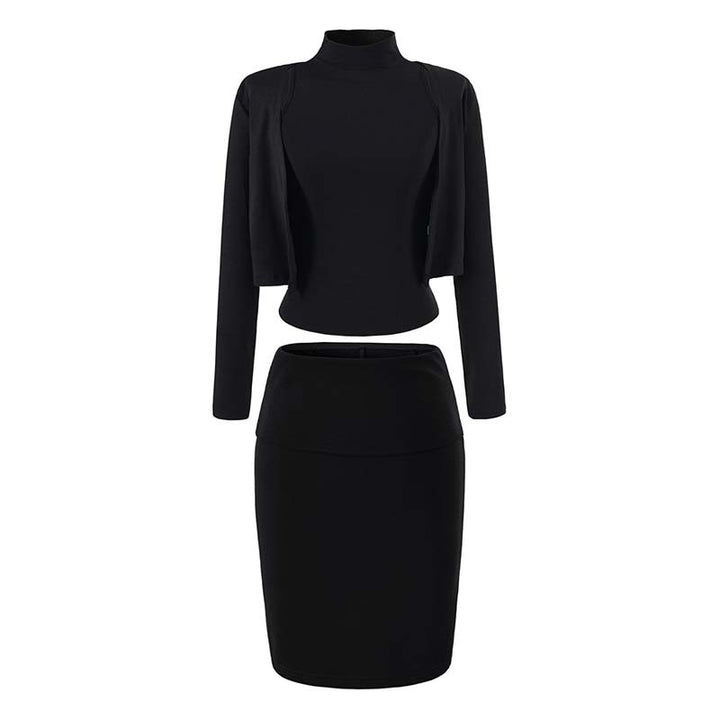 Ladies two-piece business knit set with turtleneck top, bolero, and pencil skirt Amarae