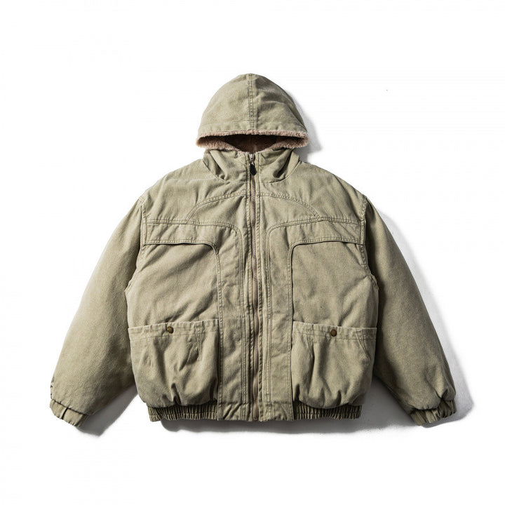 Unisex Boxy-Canvas-Hooded Jacket with Teddy Lining and Utility Pockets Amarae