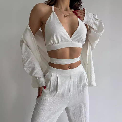 Elegant two-piece set for women made of fluid fabric and fitted design Amarae