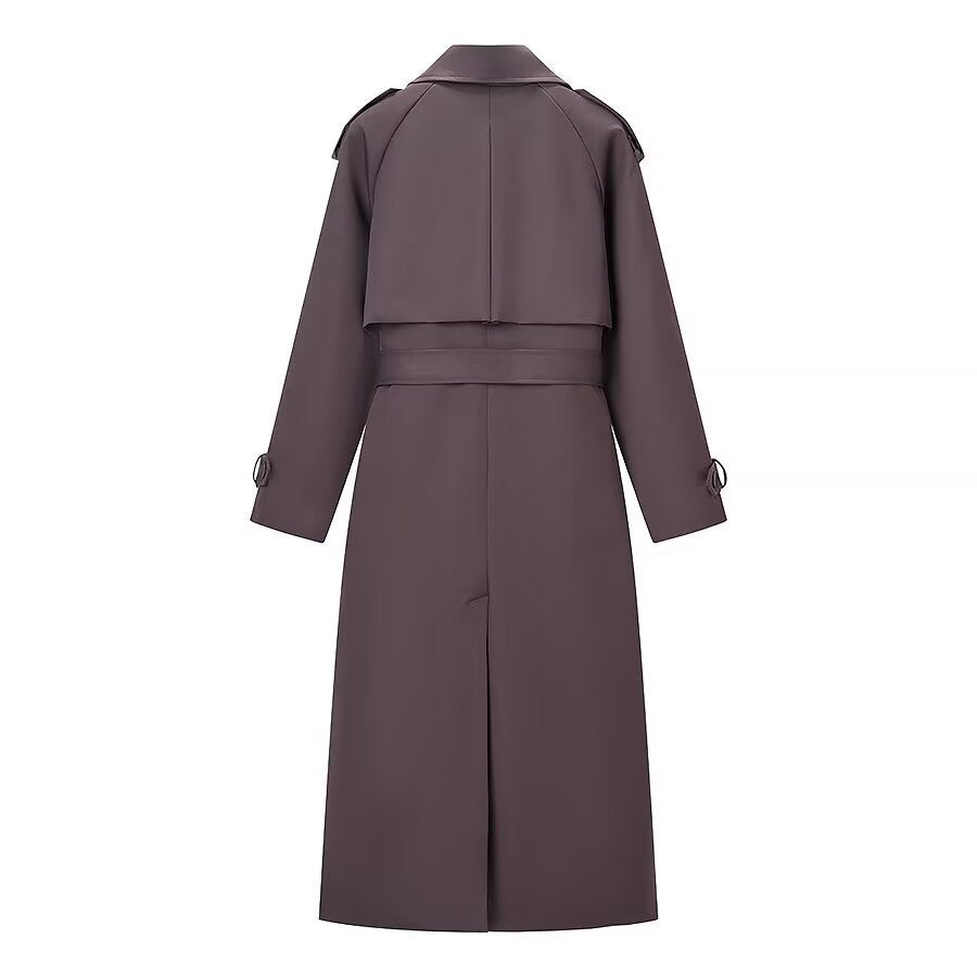 Women Longer classic trench coat with button placket, tie belt and epaulettes Amarae