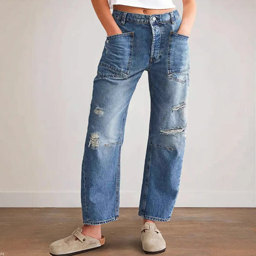 Trendy Mom jeans for women with distressed details and a low cut Amarae