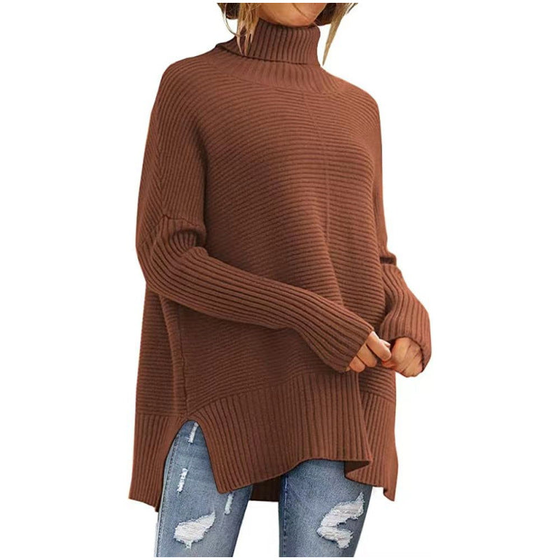 Pull Turtleneck Large Femme avec Structure à Côtes Fines et Coupe Asymétrique Chic & Stil