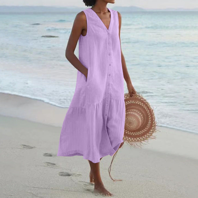 Ladies chic summer linen dress