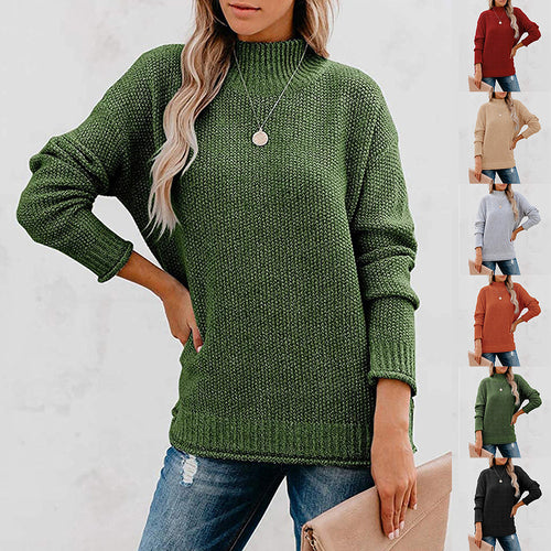 Thick knit women's sweater with a high collar and a relaxed fit Amarae