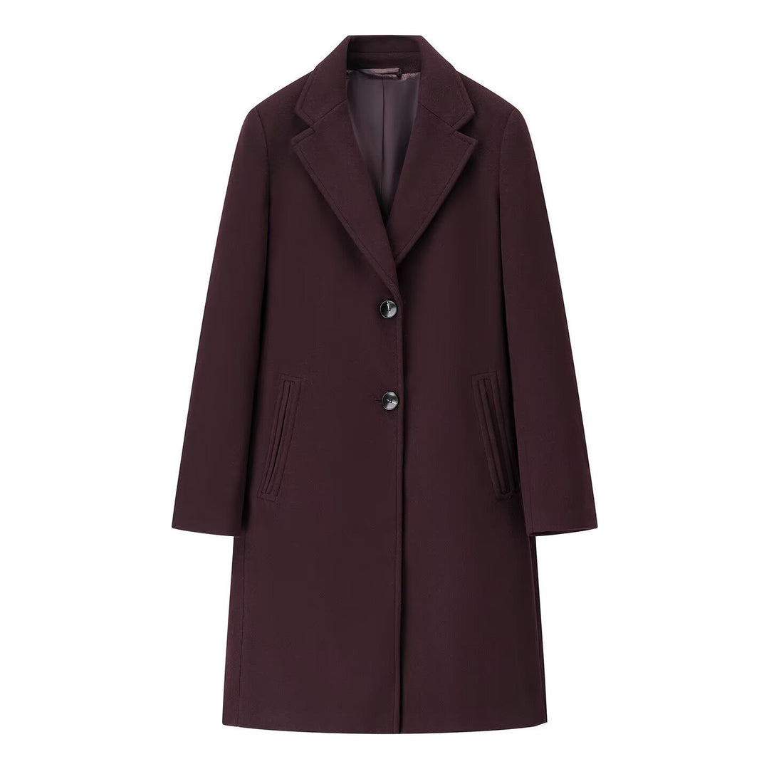 Ladies Elegant Wool Blend Coat in Straight Silhouette with Notched Collar and Piped Insert Pockets Amarae