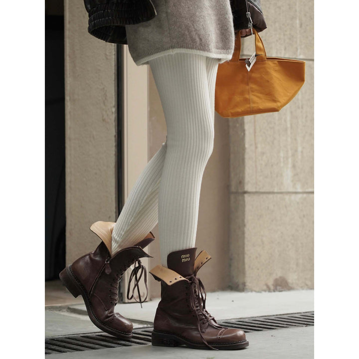 Women's Ribbed Thermal Leggings with High Waist and Knitted Cuffs Amarae