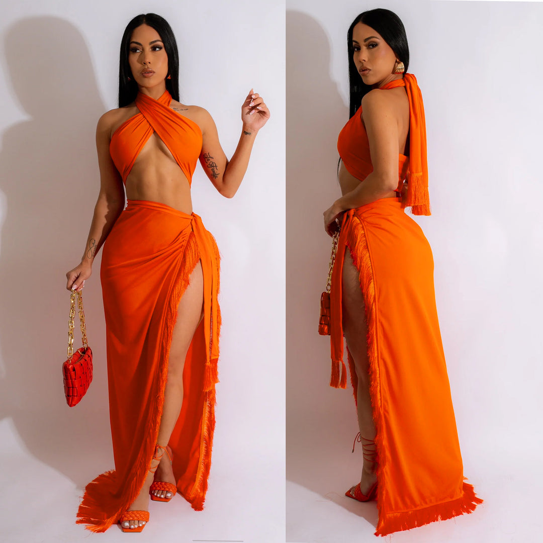 Elegant Cross Neck Maxi Dresses for Women with High Chic Slit and Style