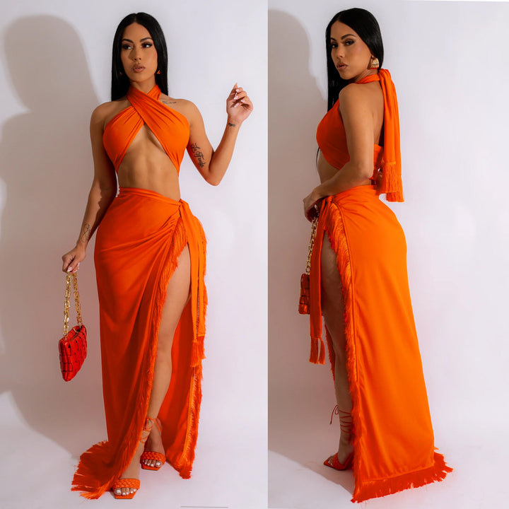 Elegant Cross Neck Maxi Dresses for Women with High Chic Slit and Style