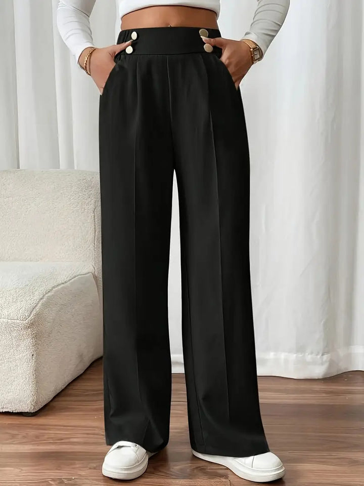 Elegant and airy high-waisted pants for women with wide legs and practical pockets Lune London