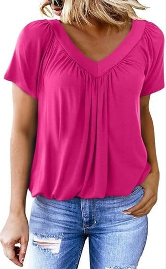 Lune London Women's Pleated V Neck Casual Top
