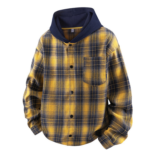 Casual men's jacket with lined hood and checked pattern Amarae