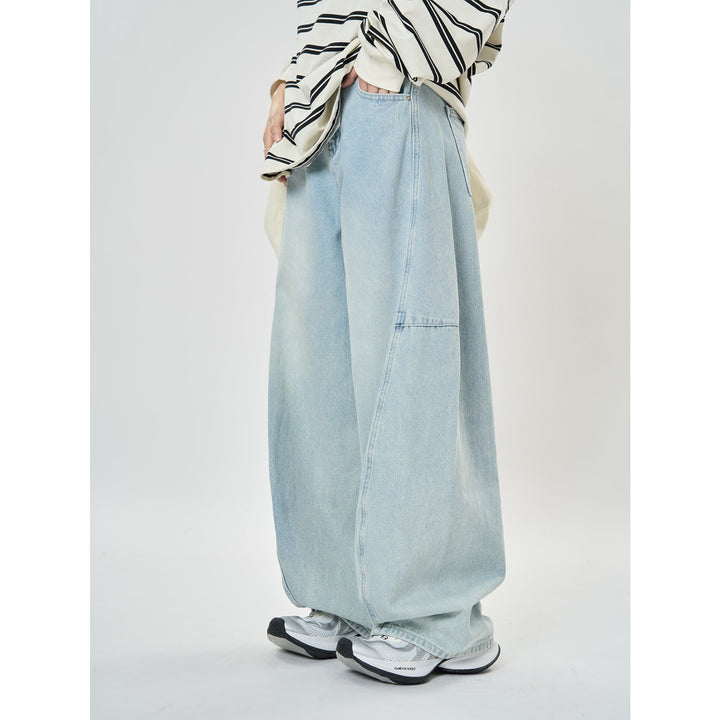 Women's Extra Wide High-Waist Denim Baggy Pants with Balloon Silhouette and Knee Tucks Amarae