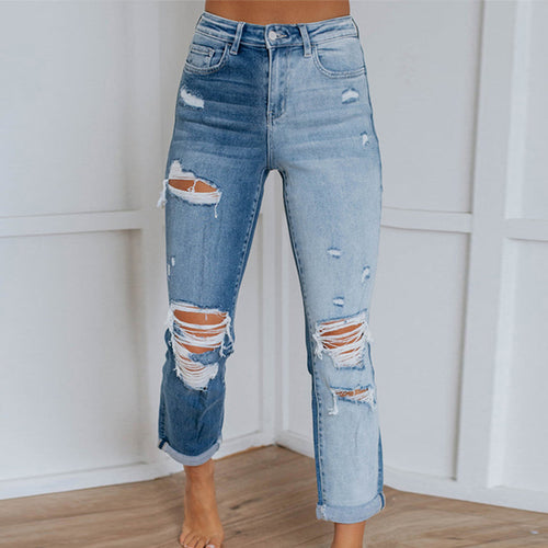 High-waisted skinny jeans for women with distressed effects Amarae