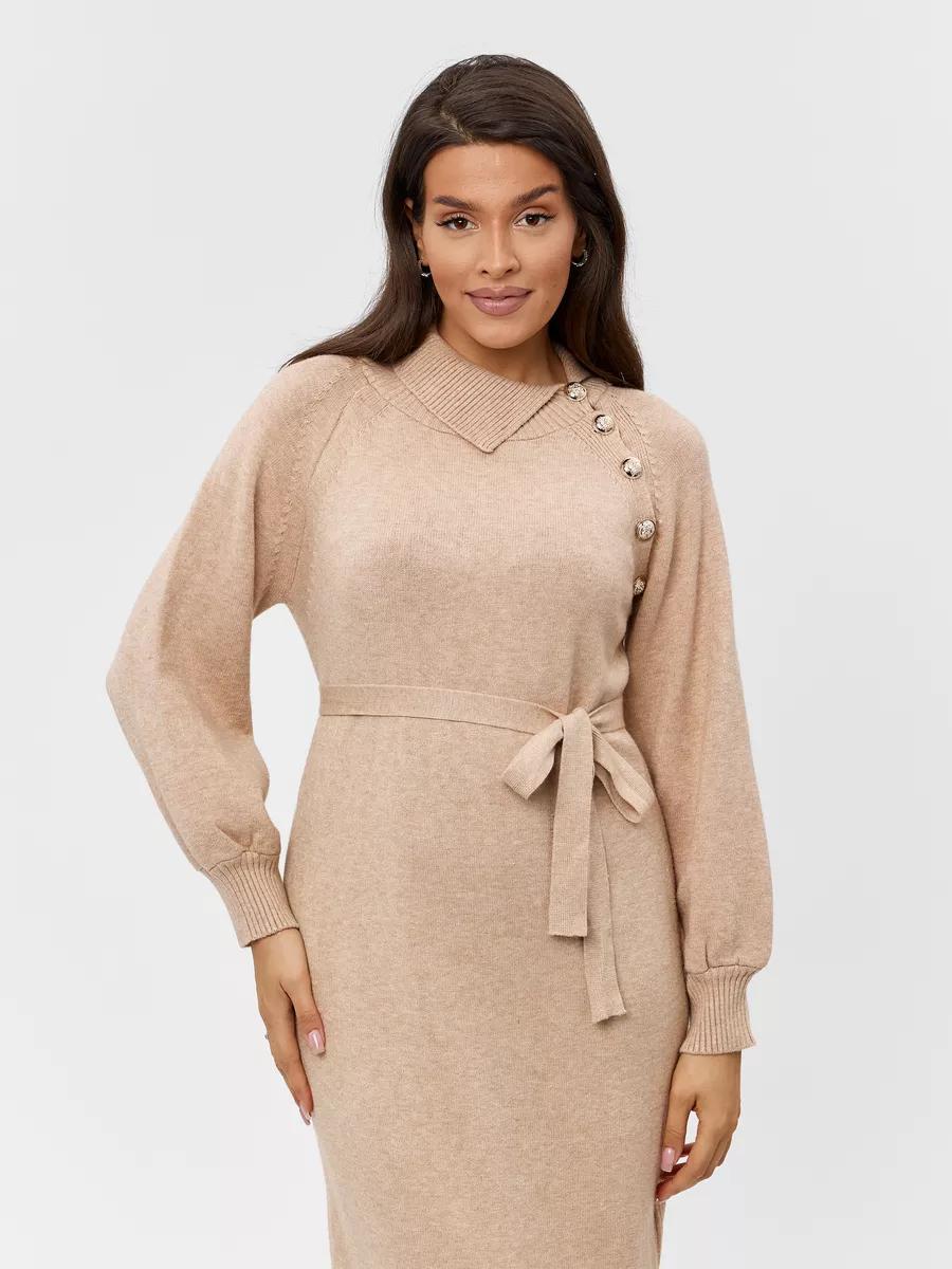 Robe tricotée pour femmes avec ceinture et détails de boutons Chic & Stil