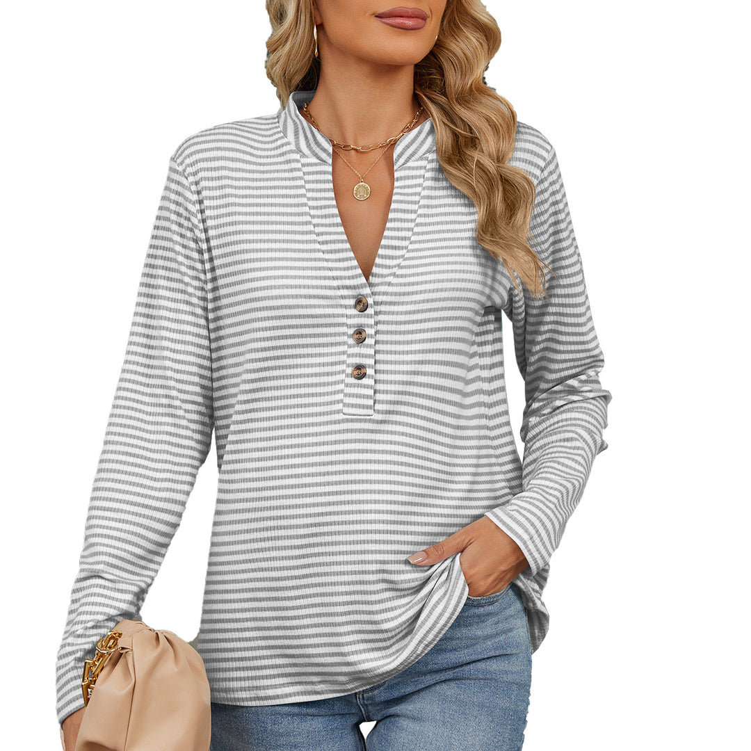 Long sleeve women's t-shirt with button placket and textured surface Lune London