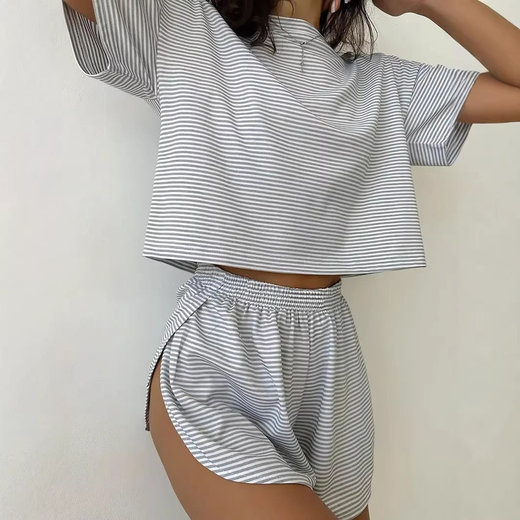 Women’s Casual Striped Set with High-Cut Design and Elastic Waistband Lune London