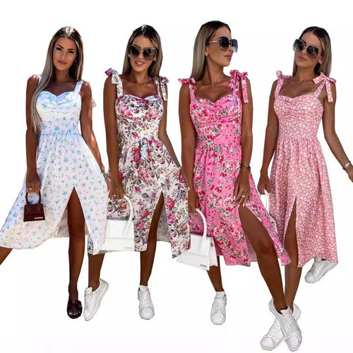 Amarae Floral Print High Slit Midi Dress