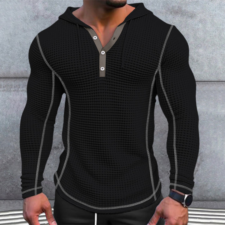 Stylish men's hoodie t-shirt with structured design and button placket Lune London