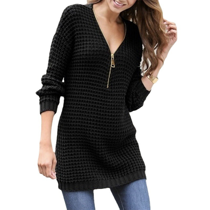 Knit sweater for women with zipper closure and elastic hem Lune Londonl
