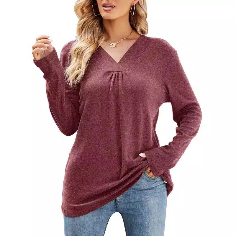 Long sleeve V-neck blouse for women with asymmetrical cut Lune London