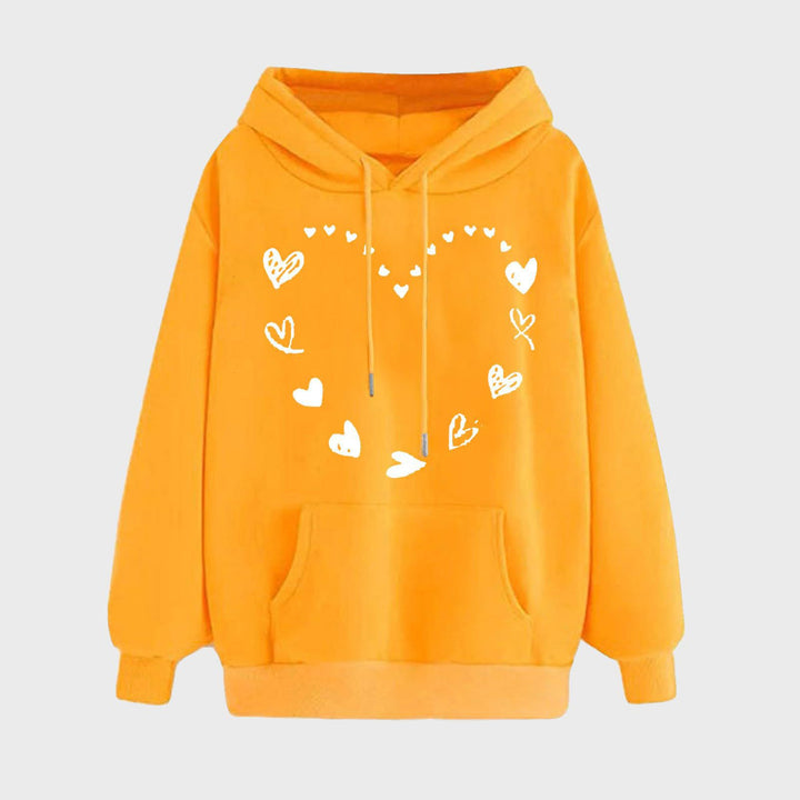 Women's hoodie with playful heart design and comfortable kangaroo pocket Lune London