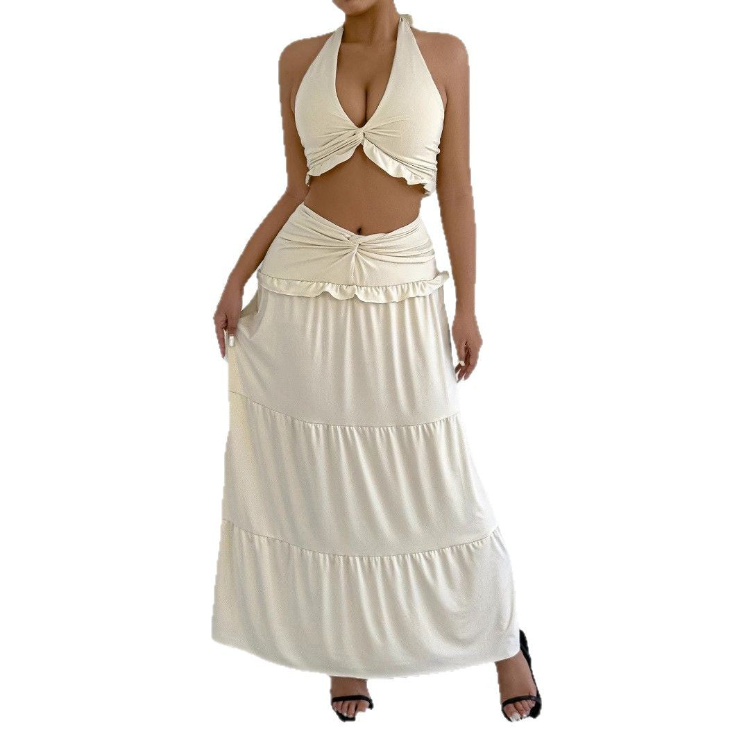 Women’s Maxi Skirt with Crop Top Design and Ruffle Details Lune London