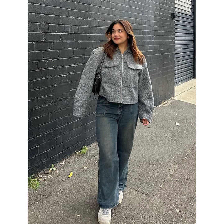 Women's short jacket in boxy cut with zipper, voluminous sleeves and patch chest pockets Amarae