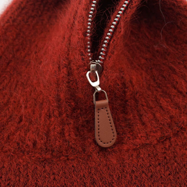 Women's Norwegian Pattern Knit Sweater with Half Zipper and Stand-up Collar Amarae
