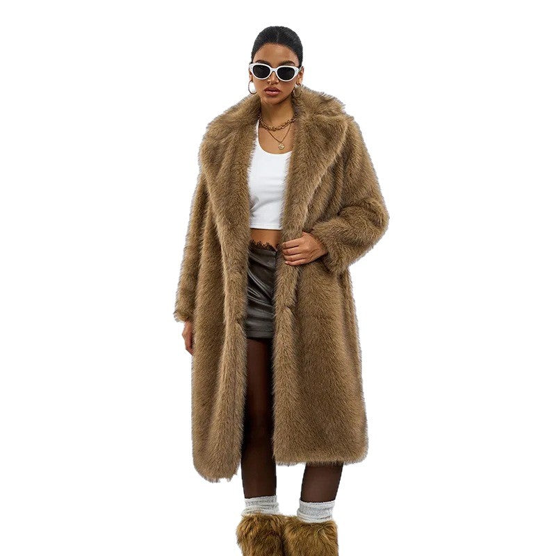 Ladies Long Fur Faux Fur Coat Lune London