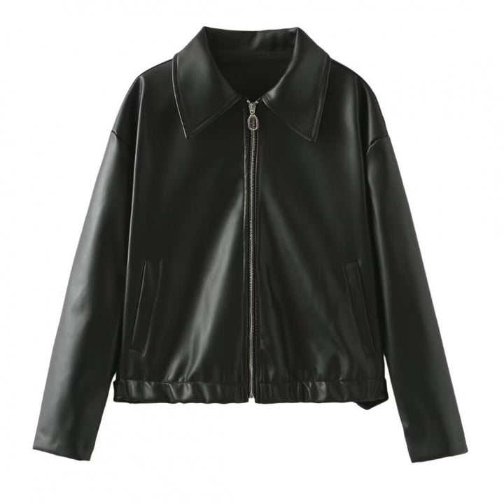 Synthetic leather jacket for women with understated elegance and practical pockets Lune London