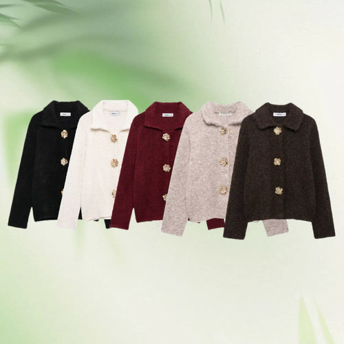 Ladies Cozy Fluffy Jacket with Decorative Buttons Amarae