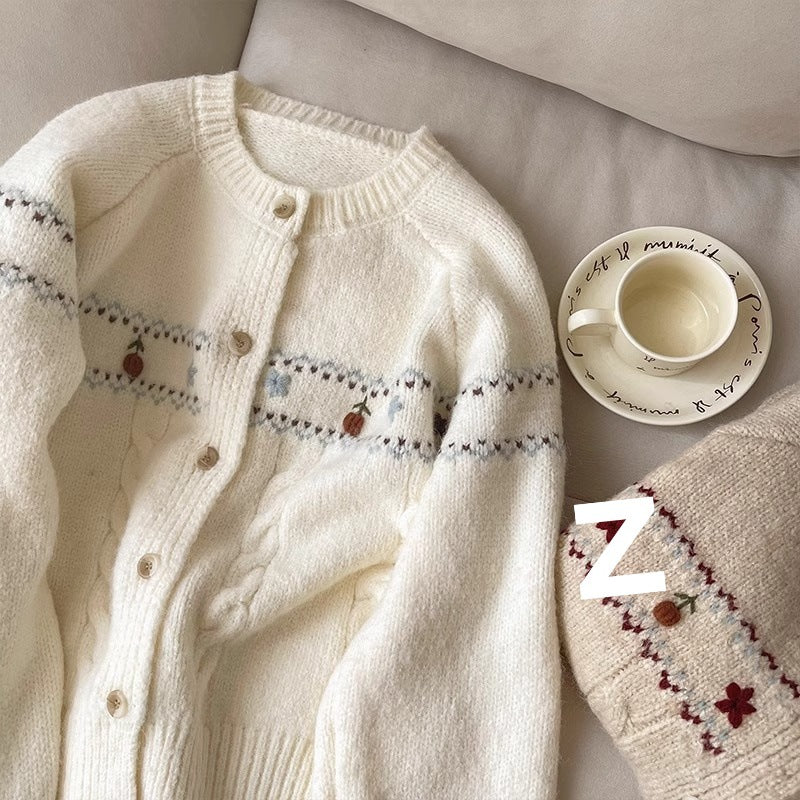 Women's knit jacket with floral appliqués and comfortable buttons Lune London