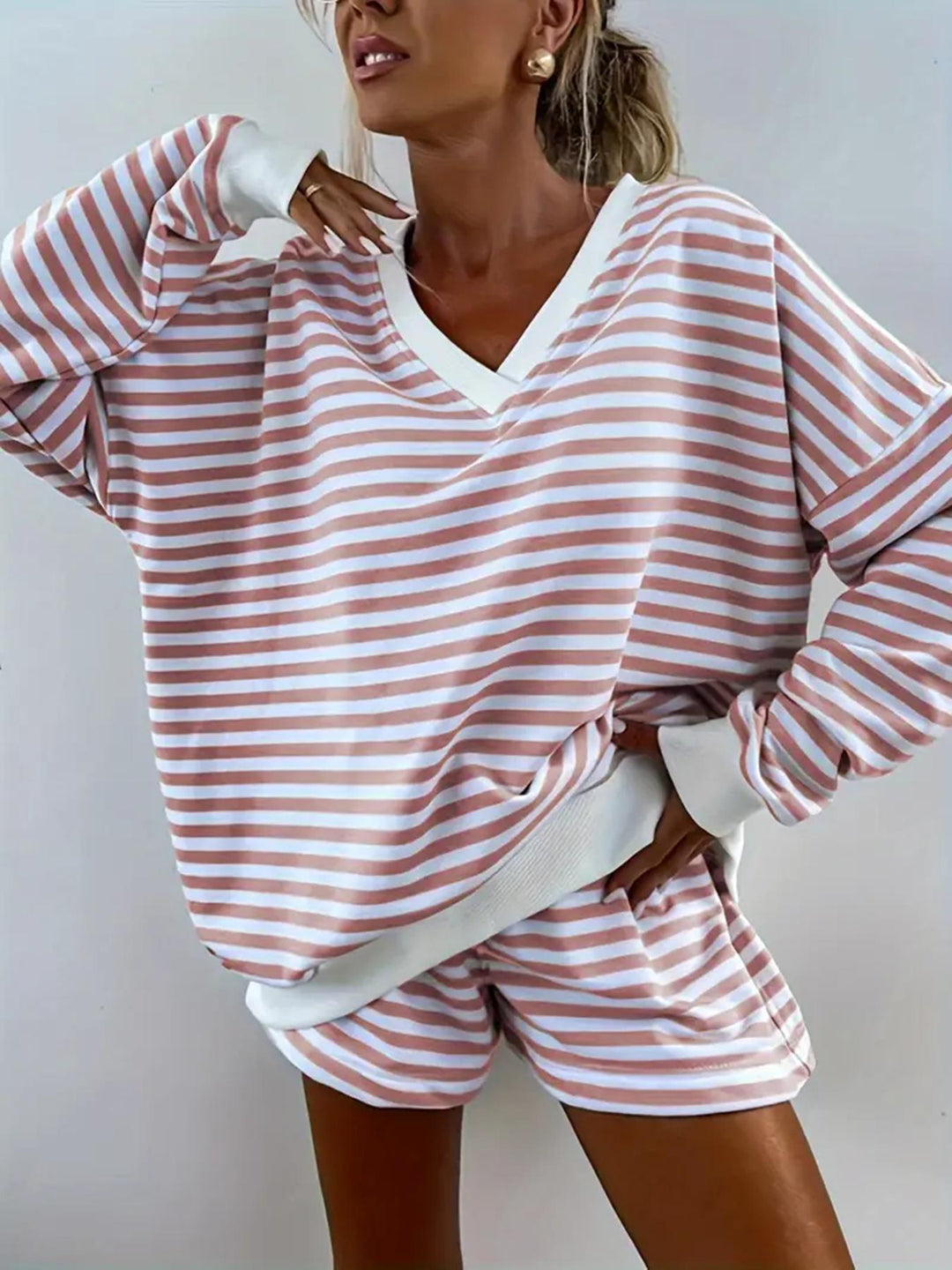 Ladies Striped Sports Top with Short Shorts Lune London