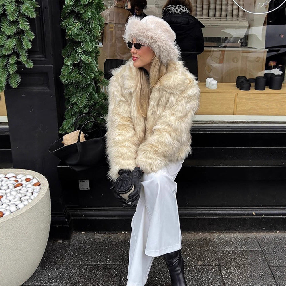 Women's Short Cut Boxy Faux Fur Coat with Long Pile Structure Amarae