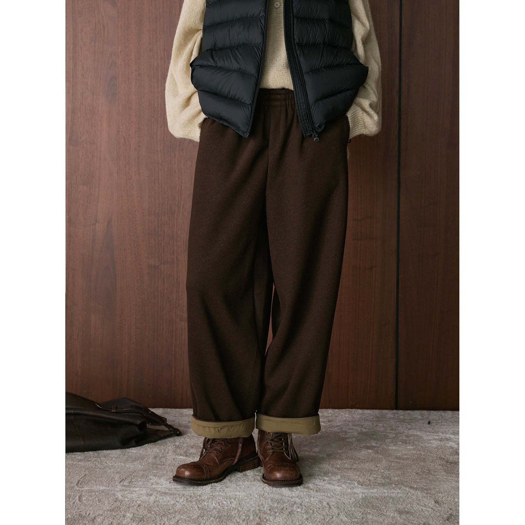 Women's Wide Wool Culotte with Rolled Contrast Hem and Elastic Waistband Amarae