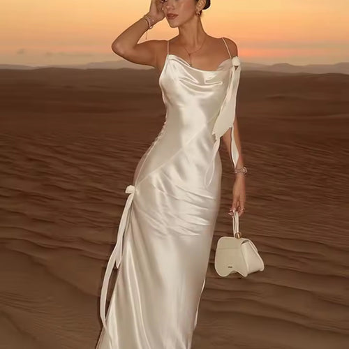 Satin dress for women with an elegant ruffle design and adjustable straps Amarae