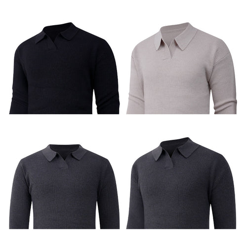 Men's knitted sweater with classic collar and textured look Amarae