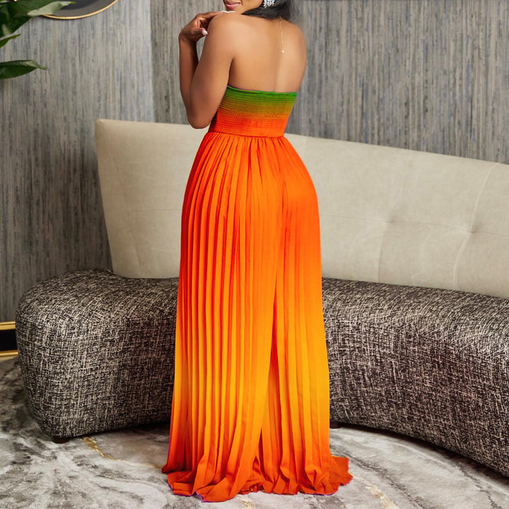 Maxi strapless dress for ladies with pleated details Lune London