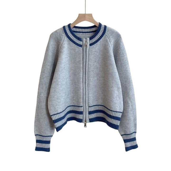 Cardigan en tricot sportif pour femmes avec fermeture éclair et poignet rayé Chic & Stil