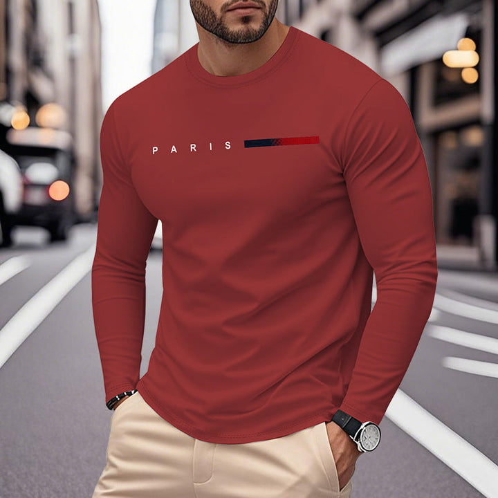 Men's Long Sleeve T-Shirt with Modern Paris Print and Elastic Hem Lune London