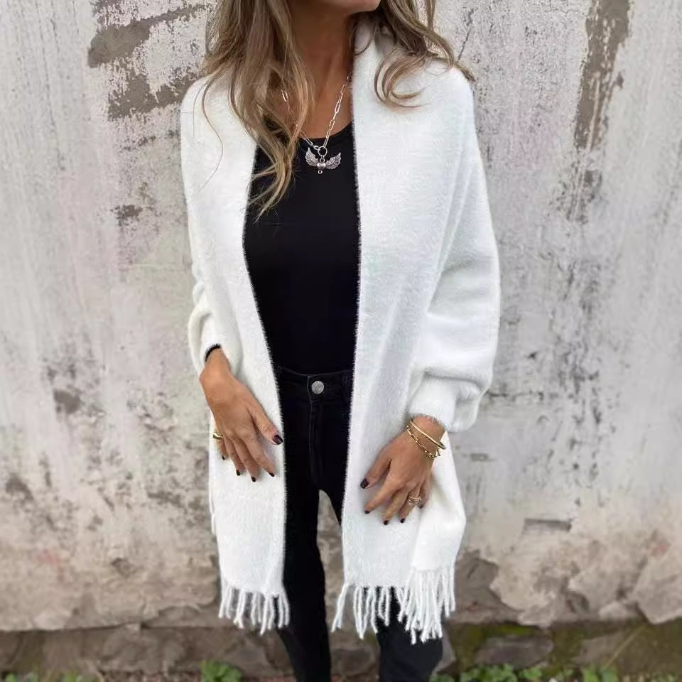 Women's Cozy Knit Poncho with Fringes Lune London