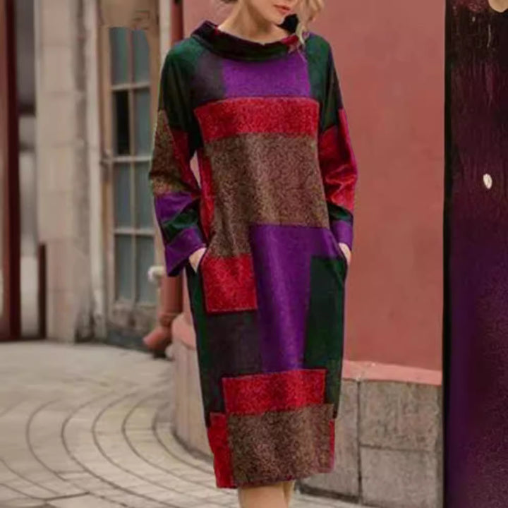 Lune London oversized dress for women with geometric patchwork design