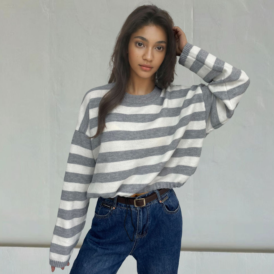Striped women's sweater with a modern cropped design Lune London