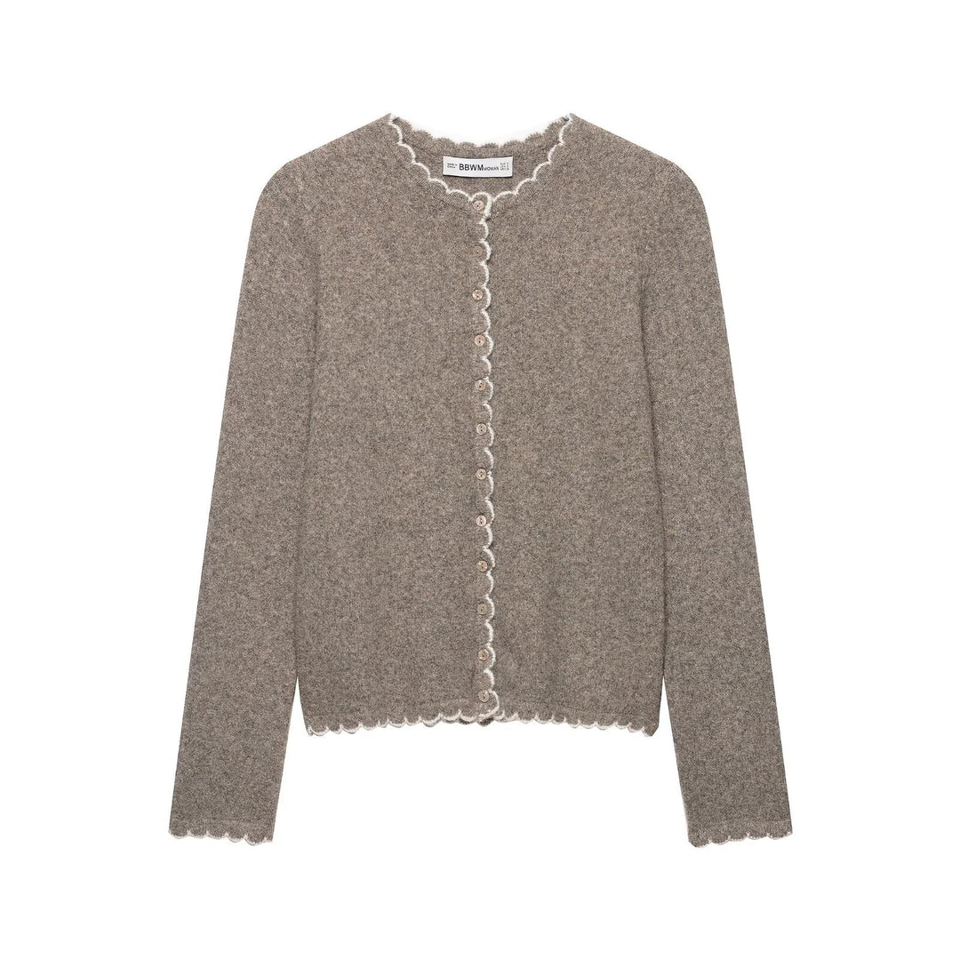 Ladies fine knit cardigan with shell edge and mother-of-pearl buttons Amarae