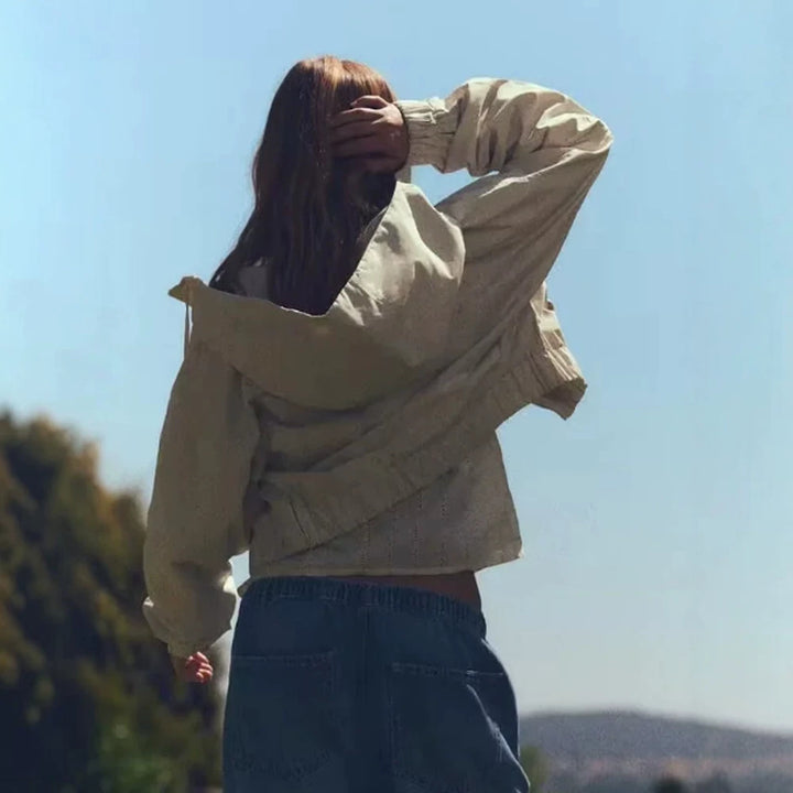 Women Light Hooded Jacket Cropped with Elastic Hem Amarae